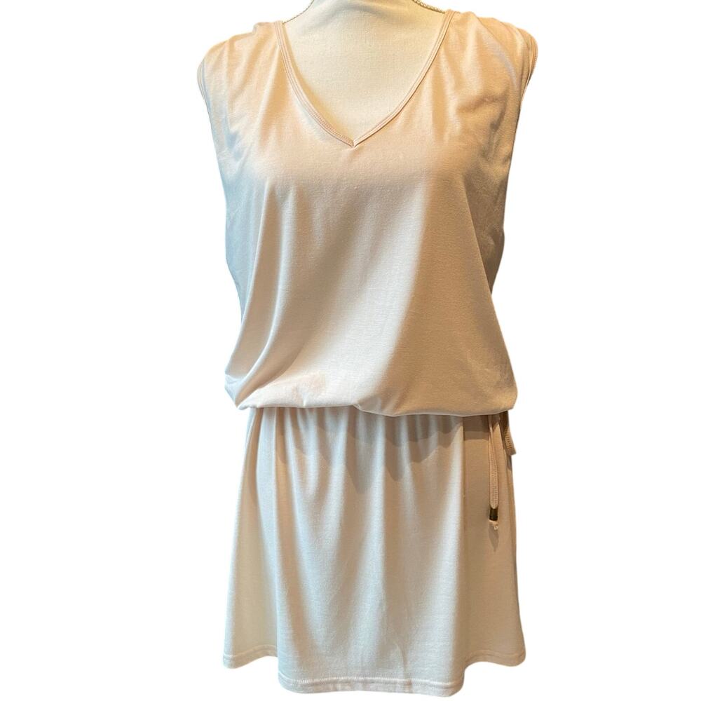 NWT Hount Large Sleeveless V-Neck Tank dress Cream Beige Beaded details Coastal
